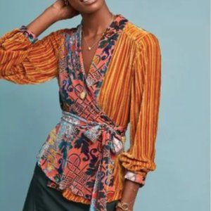 Anthropologie Velvet Patchwork Wrap Top by Moulinette Soeurs